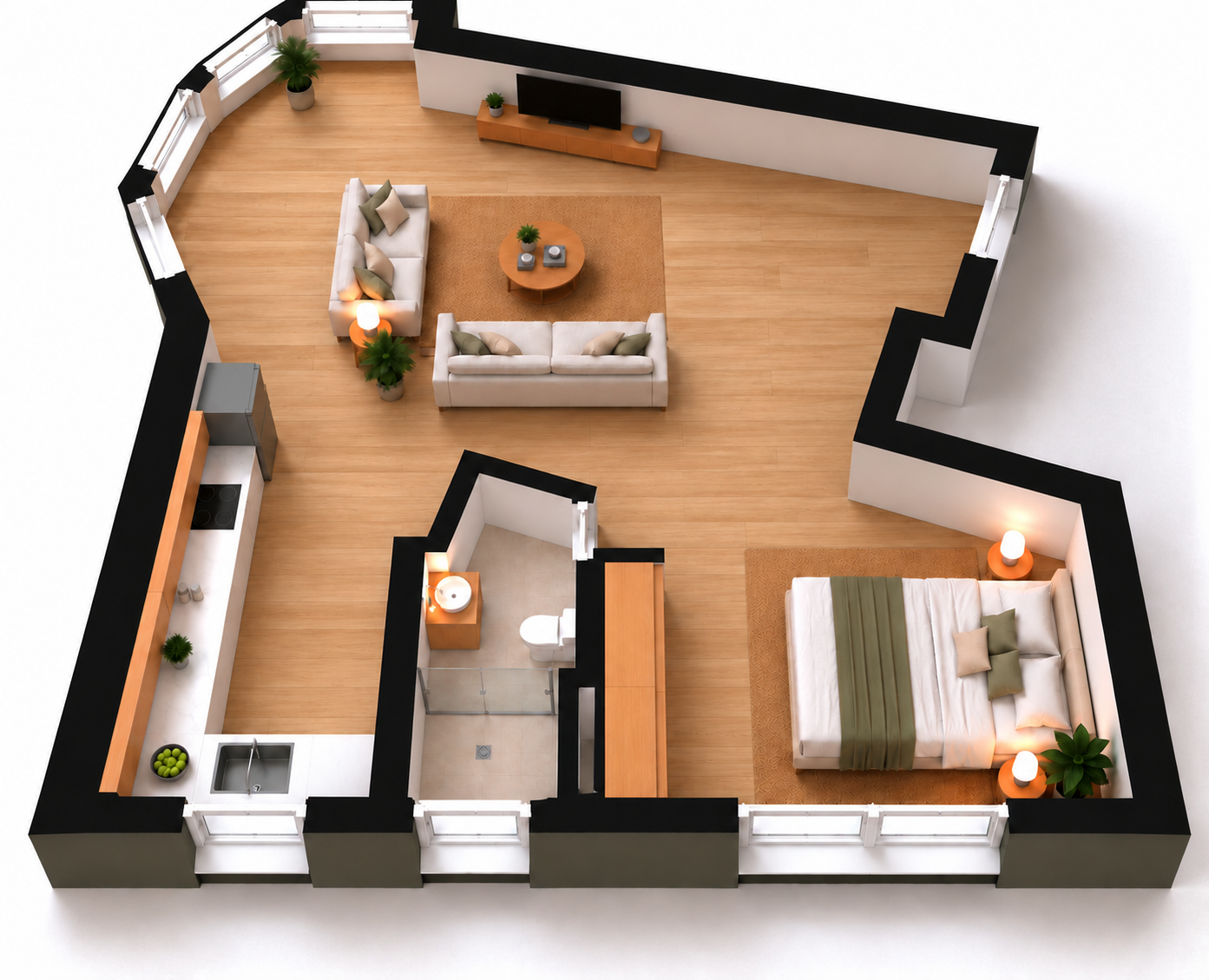 Plano de la vivienda Vivienda Modelo amueblado